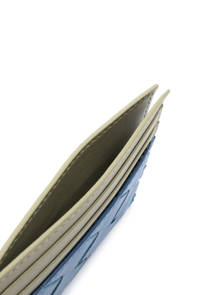 Blue Intrecciato Two-tone Leather Cardholder