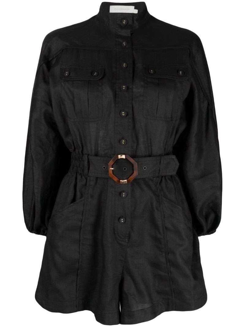 Black Devi Panelled Linen Playsuit