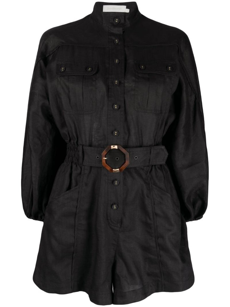 Black Devi Panelled Linen Playsuit