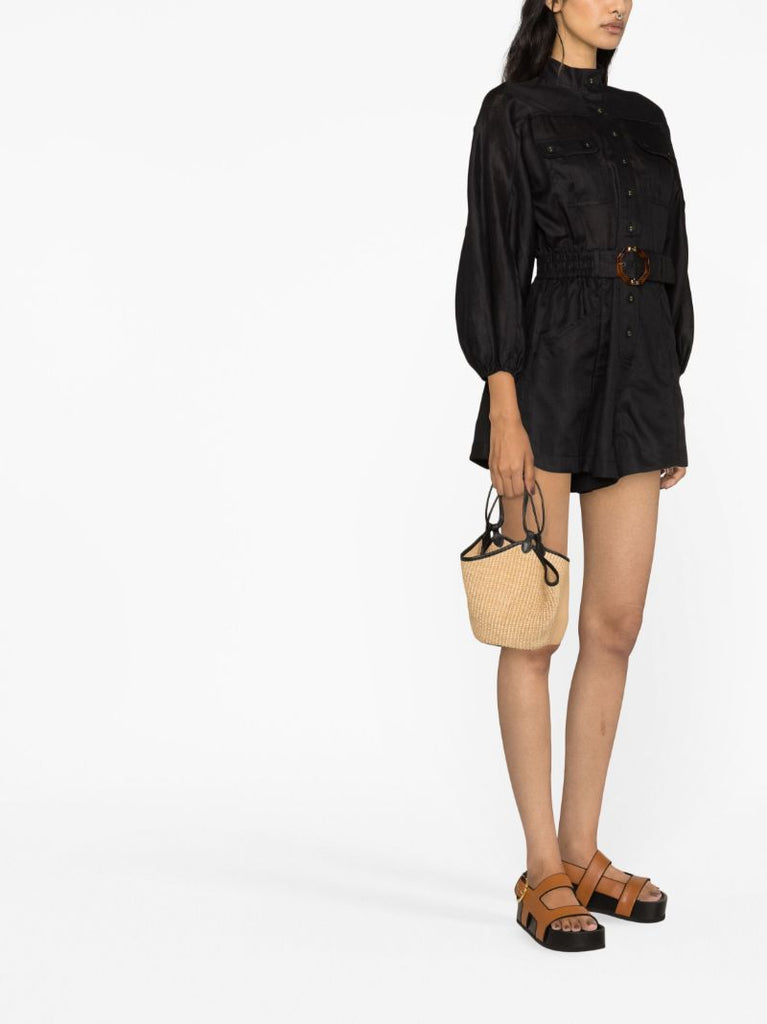 Black Devi Panelled Linen Playsuit