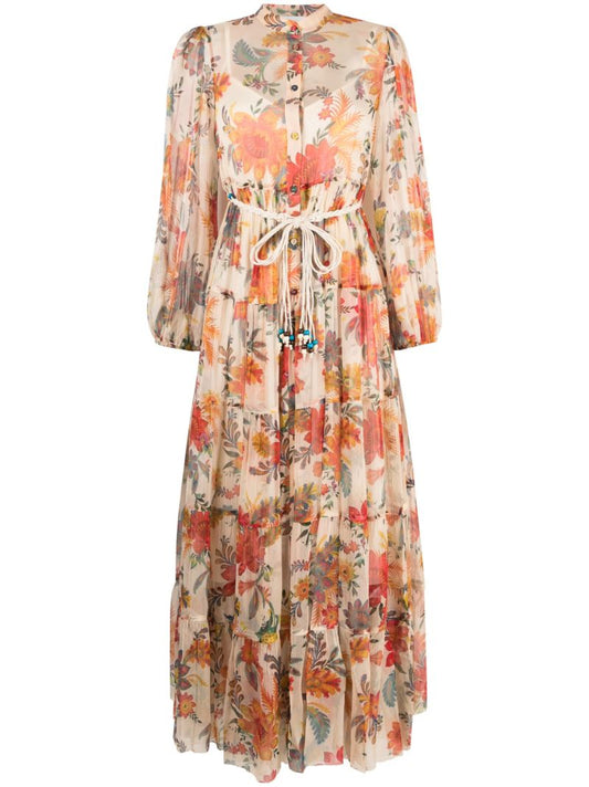 Neutral Ginger Floral Print Dress