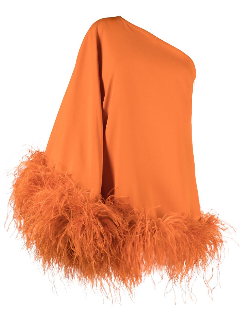 Orange Tina Feather-trim Mini Dress
