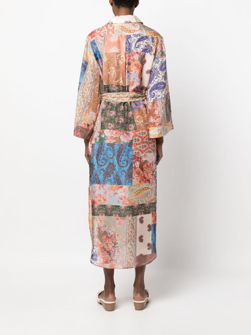 Neutral Devi Spliced Print Midi Shirt Dress