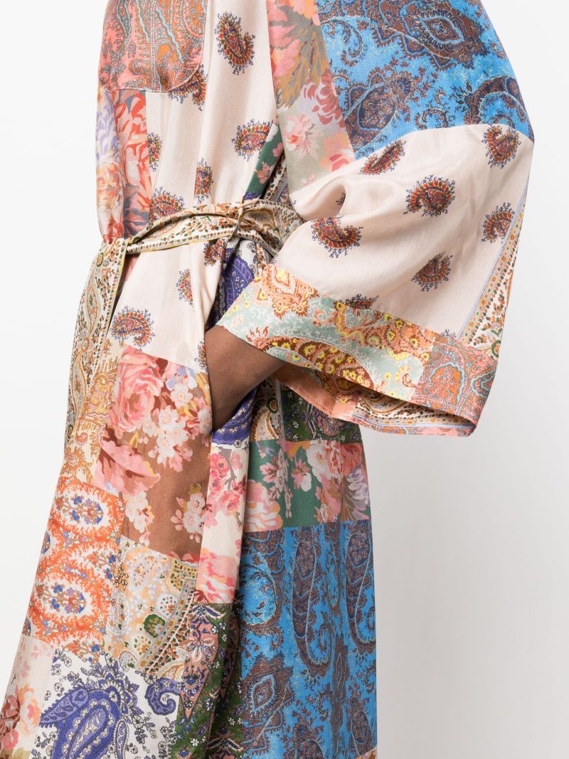 Neutral Devi Spliced Print Midi Shirt Dress