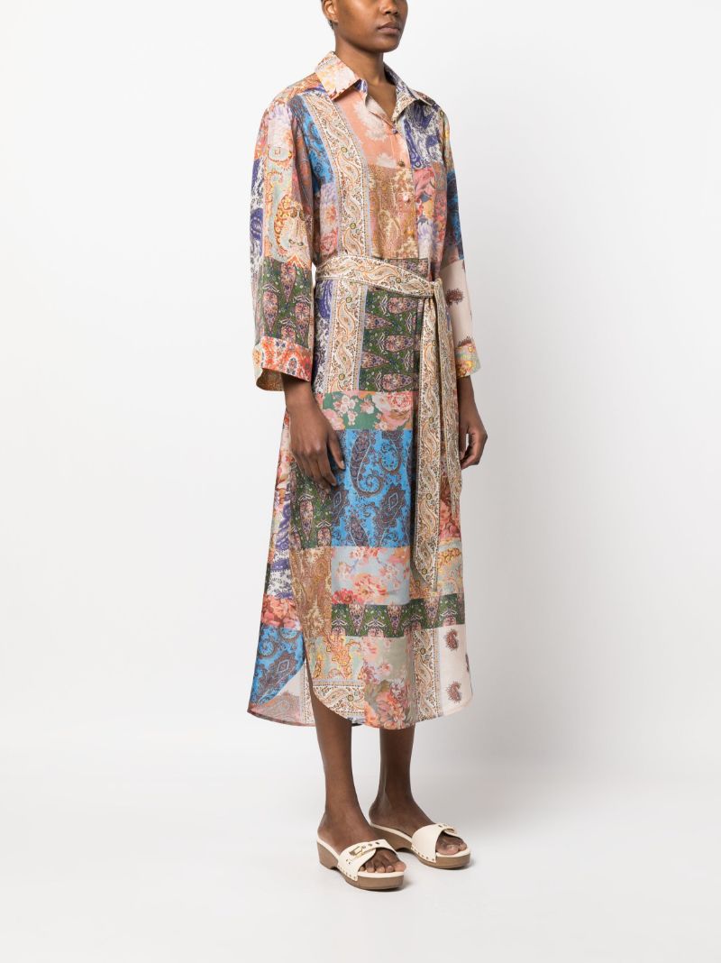 Neutral Devi Spliced Print Midi Shirt Dress
