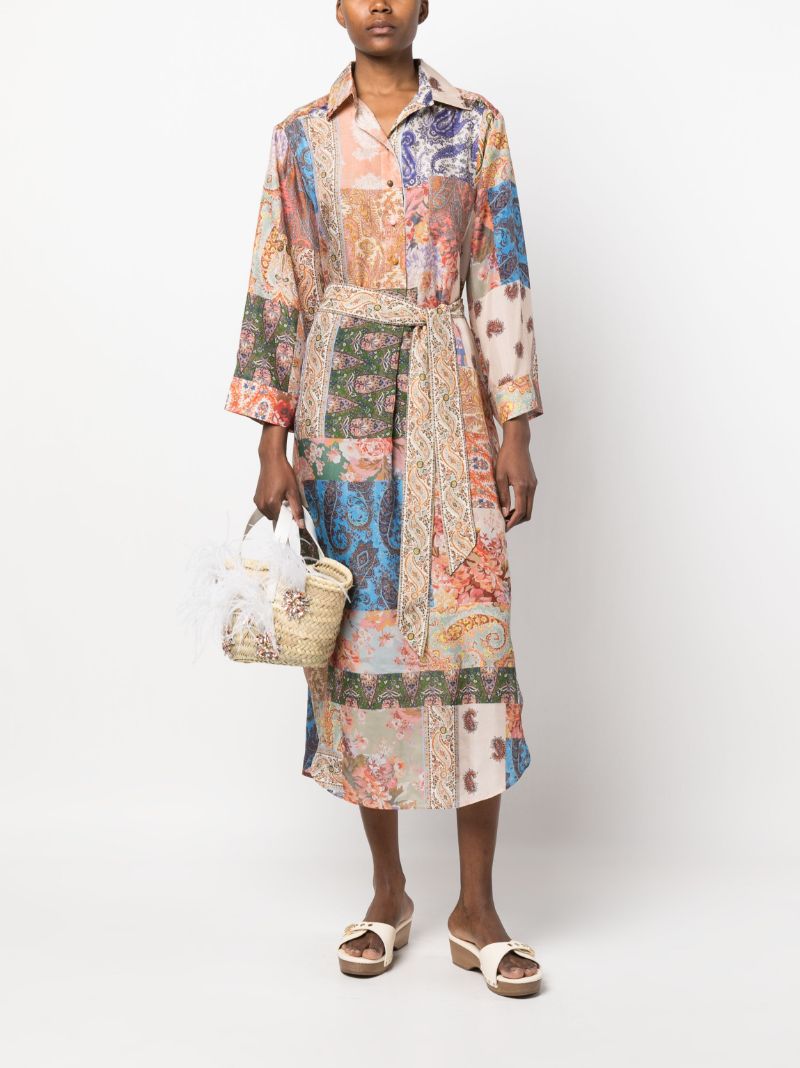 Neutral Devi Spliced Print Midi Shirt Dress