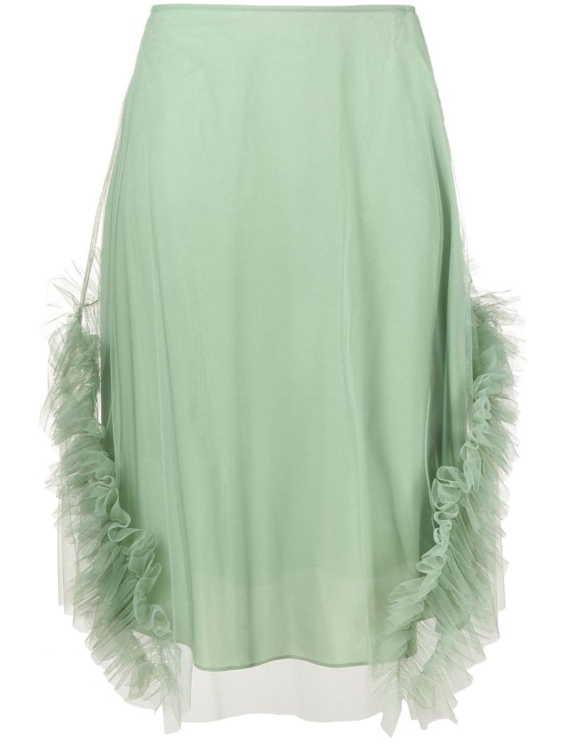 Green Lionel Ruffled Tulle Midi Skirt
