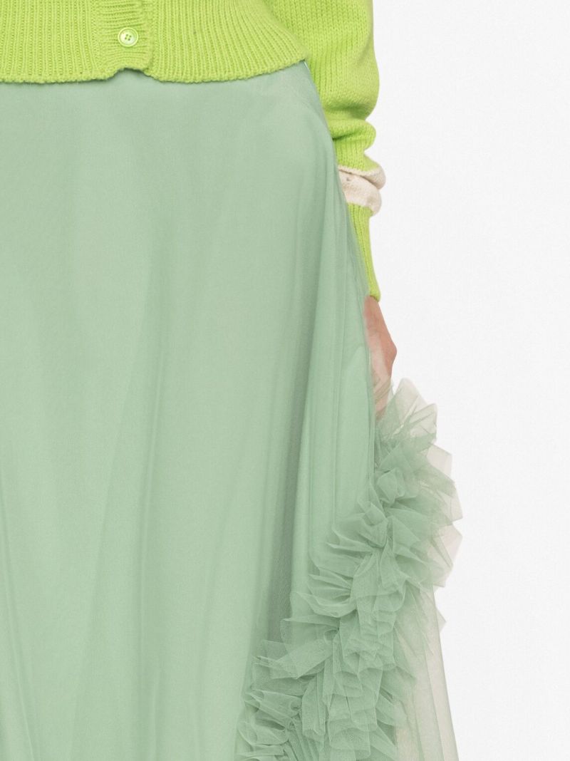 Green Lionel Ruffled Tulle Midi Skirt