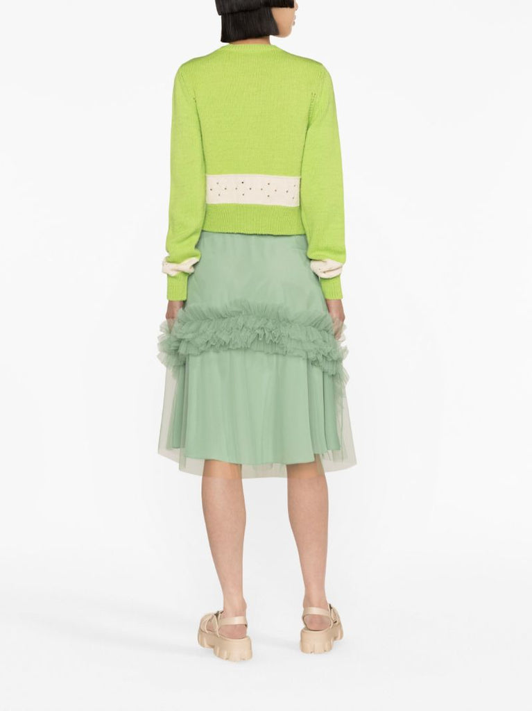 Green Lionel Ruffled Tulle Midi Skirt
