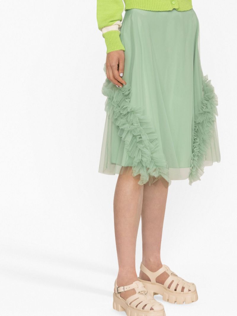 Green Lionel Ruffled Tulle Midi Skirt