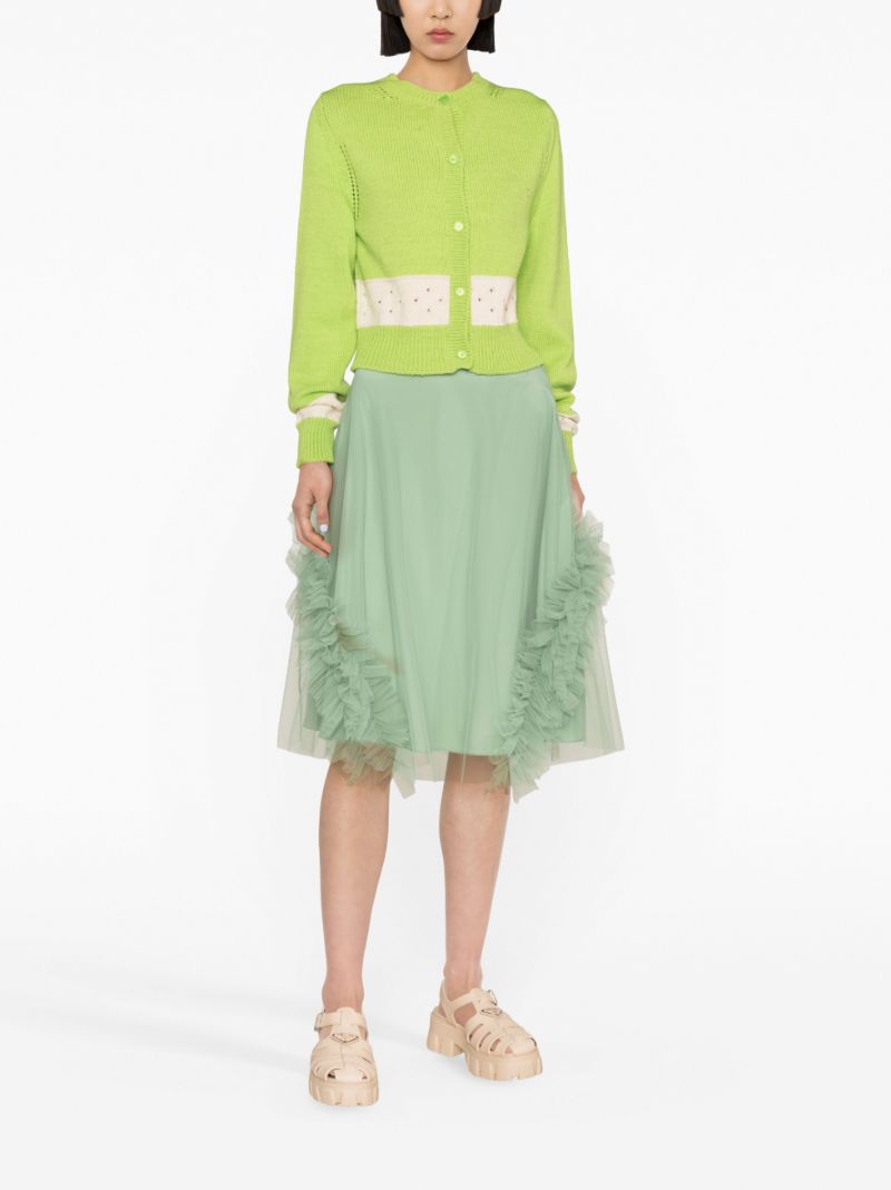 Green Lionel Ruffled Tulle Midi Skirt