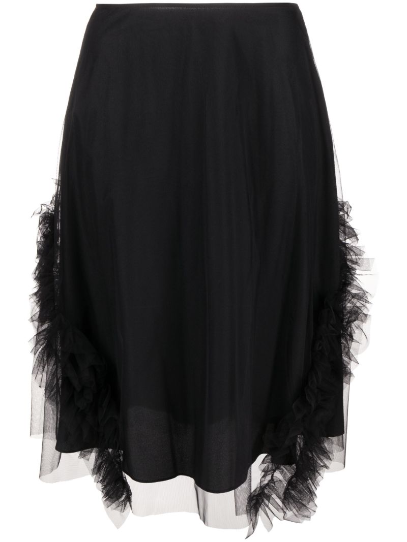 Black Lionel Ruffled Tulle Midi Skirt