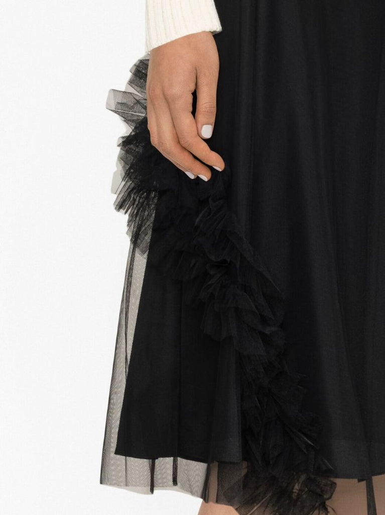Black Lionel Ruffled Tulle Midi Skirt