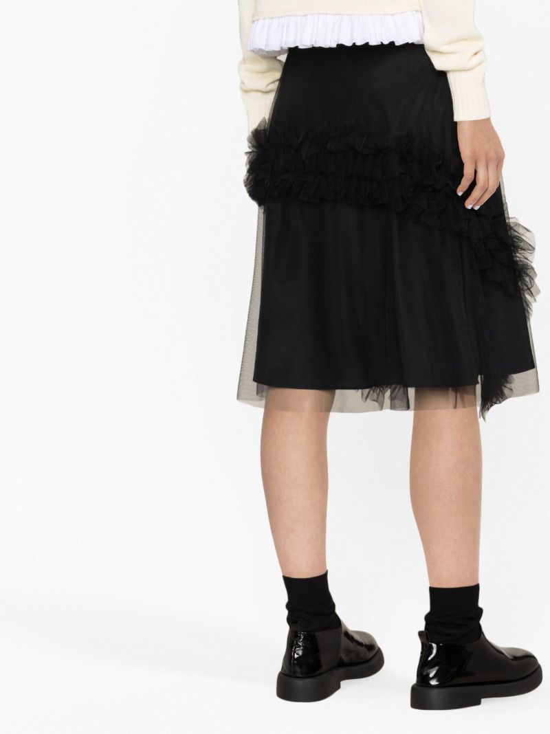 Black Lionel Ruffled Tulle Midi Skirt