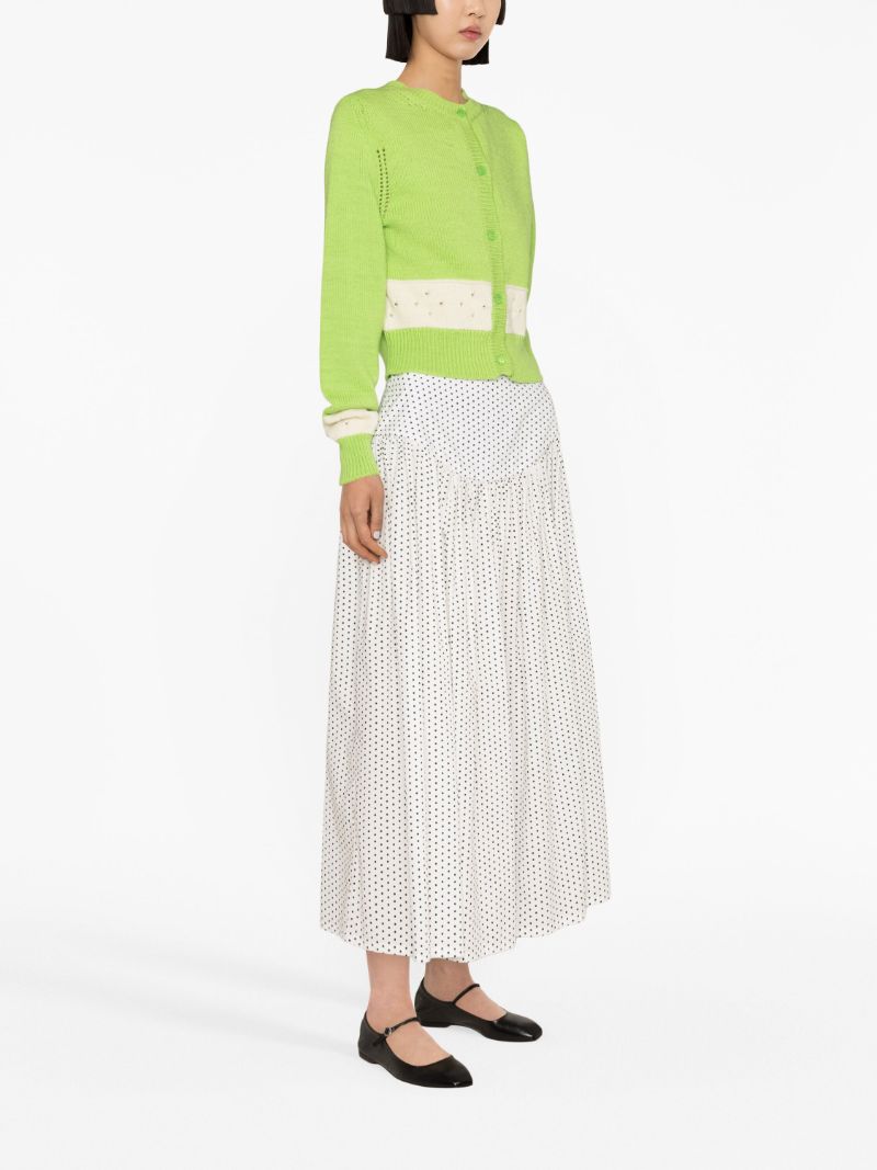 Green Nico Wool Contrast Panel Cardigan