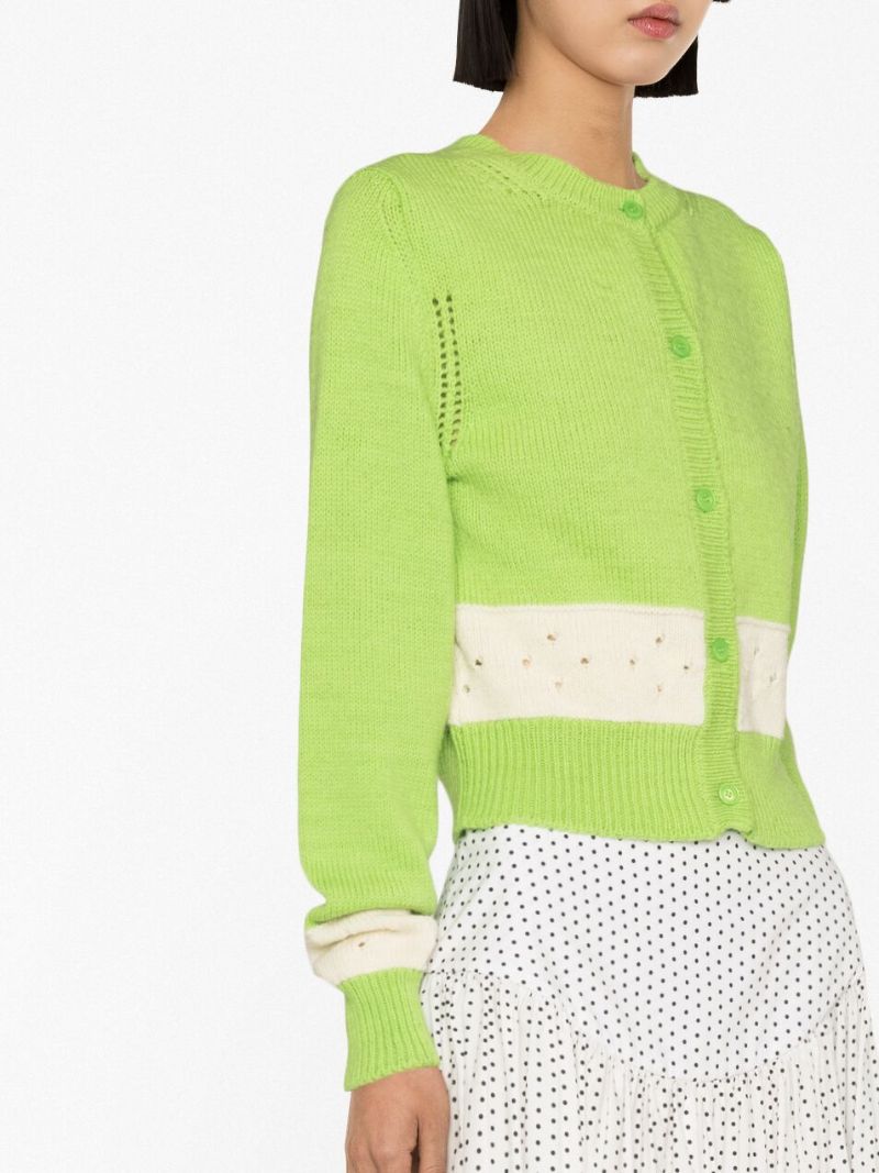 Green Nico Wool Contrast Panel Cardigan