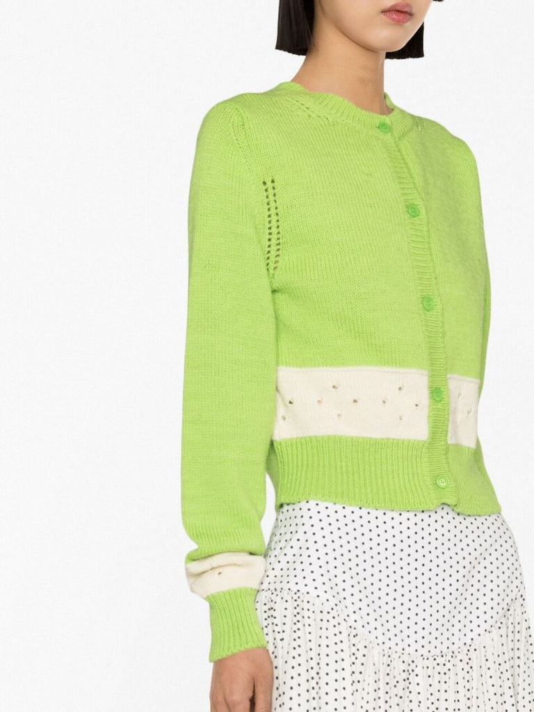 Green Nico Wool Contrast Panel Cardigan