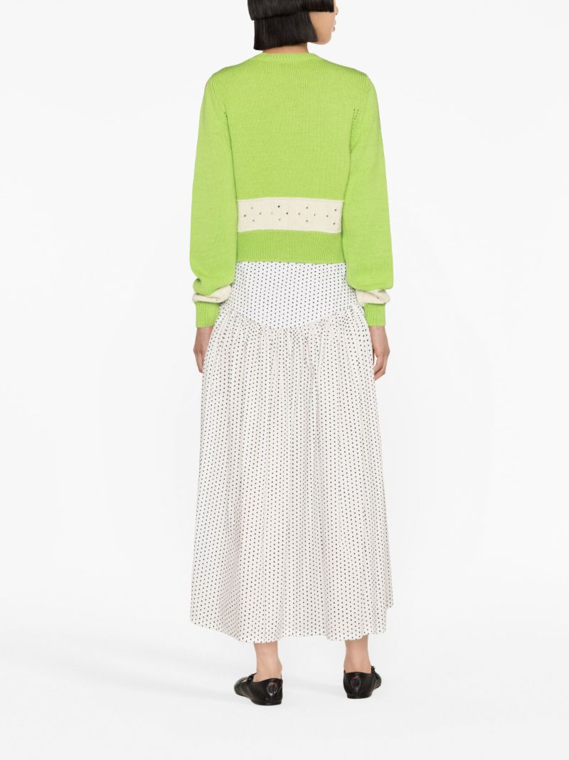 Green Nico Wool Contrast Panel Cardigan
