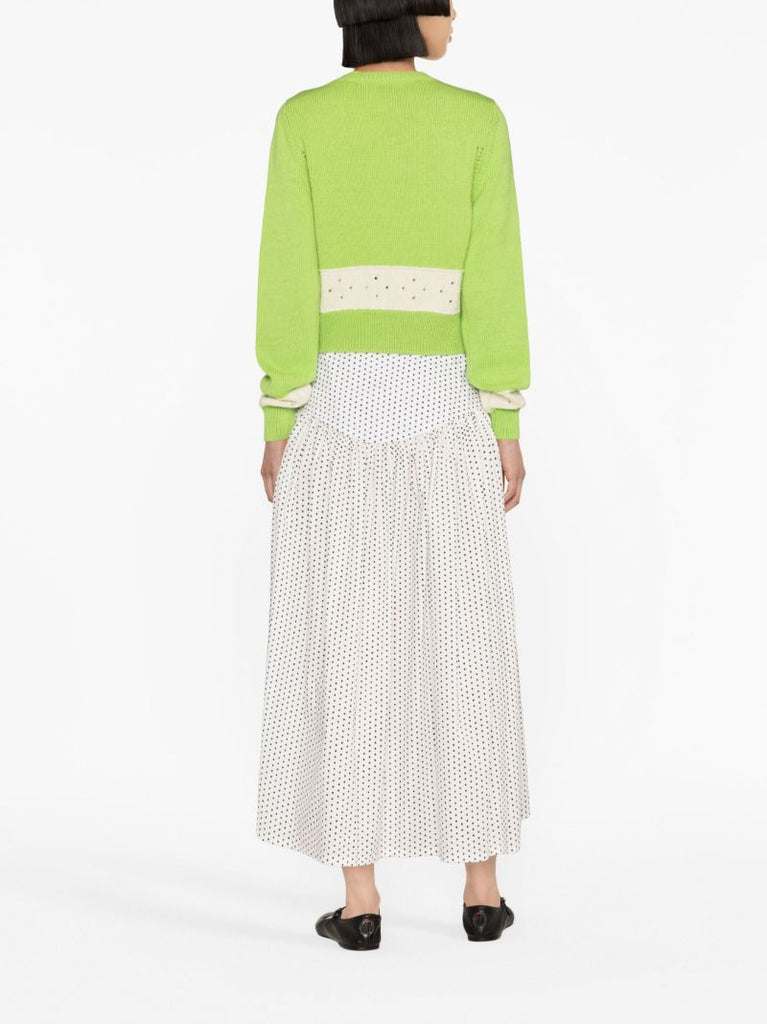 Green Nico Wool Contrast Panel Cardigan