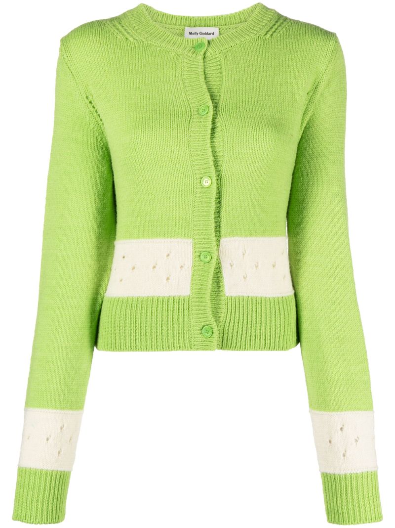 Green Nico Wool Contrast Panel Cardigan