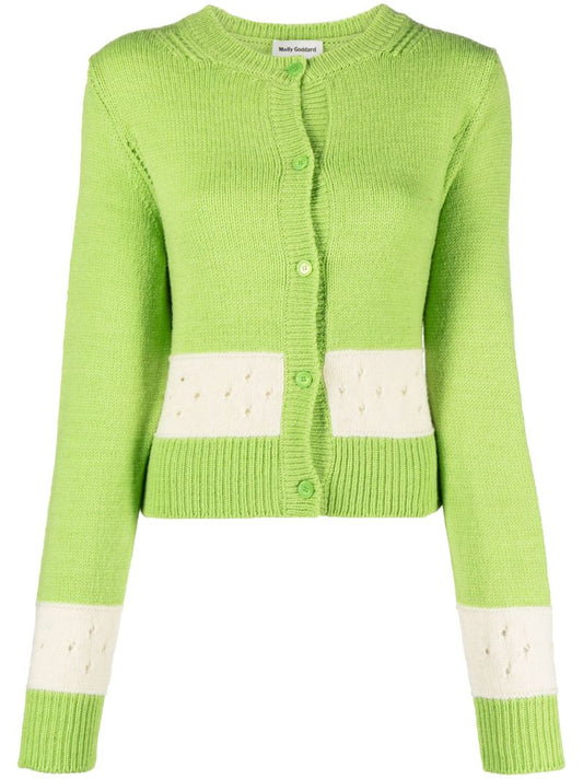 Green Nico Wool Contrast Panel Cardigan