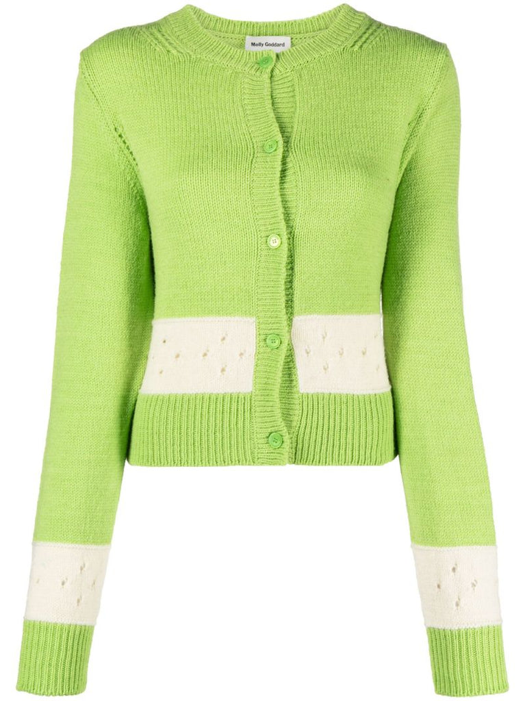 Green Nico Wool Contrast Panel Cardigan
