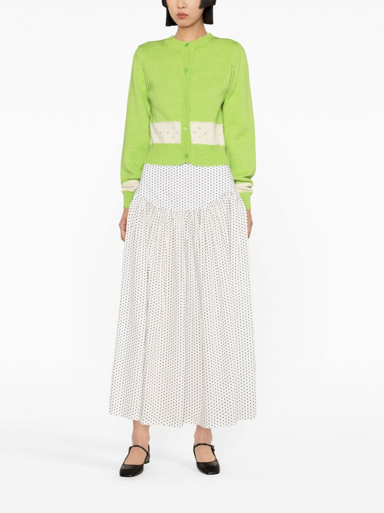 Green Nico Wool Contrast Panel Cardigan