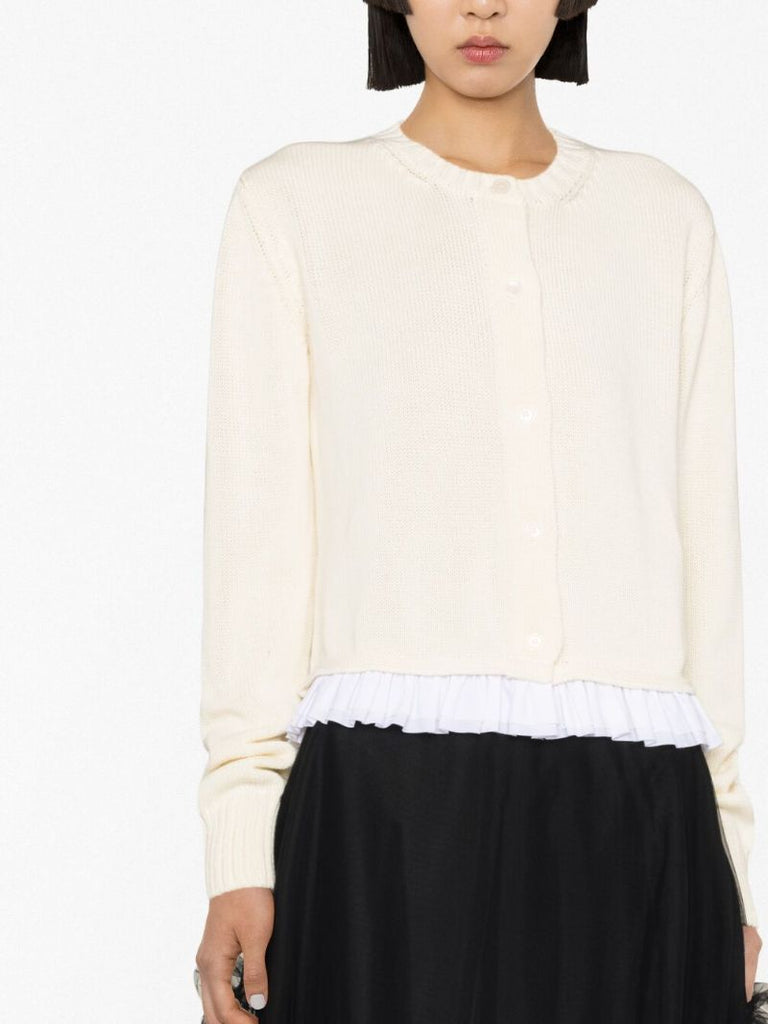 White Sabine Frill-hem Cotton Cardigan