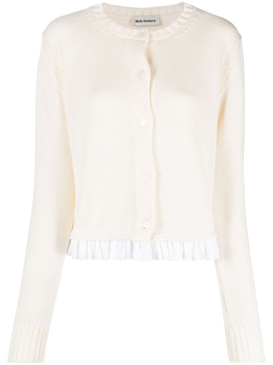 White Sabine Frill-hem Cotton Cardigan
