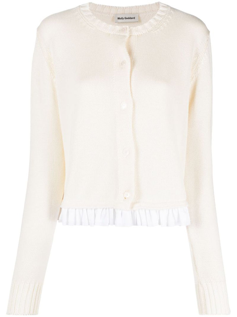 White Sabine Frill-hem Cotton Cardigan