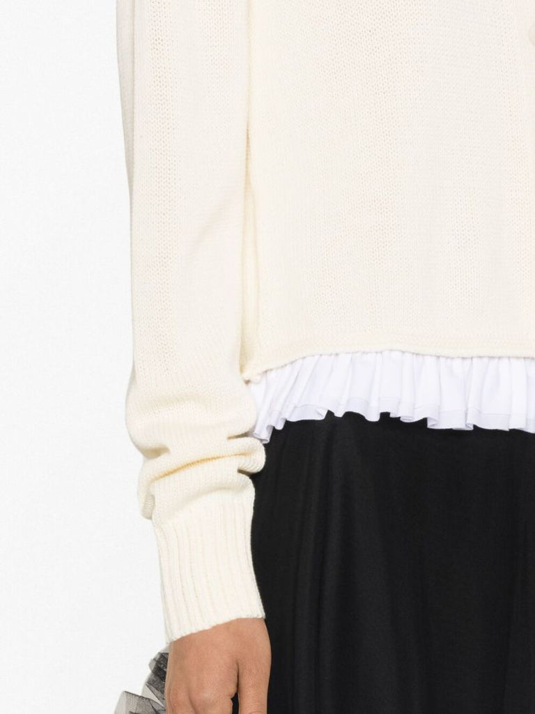 White Sabine Frill-hem Cotton Cardigan