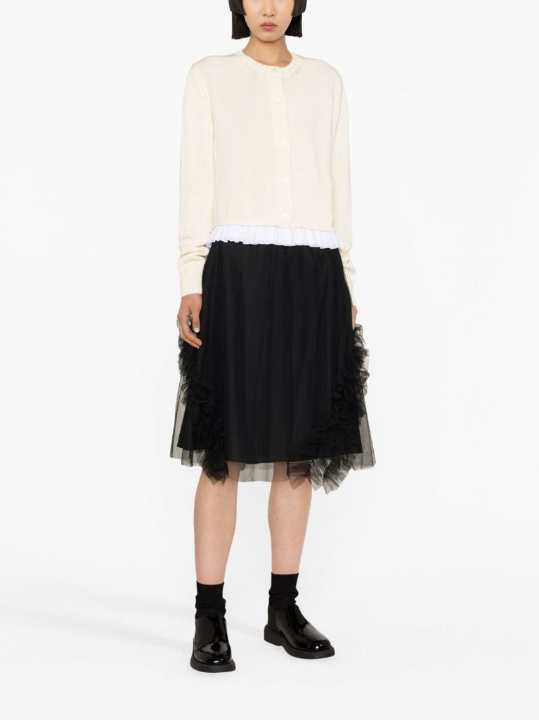 White Sabine Frill-hem Cotton Cardigan