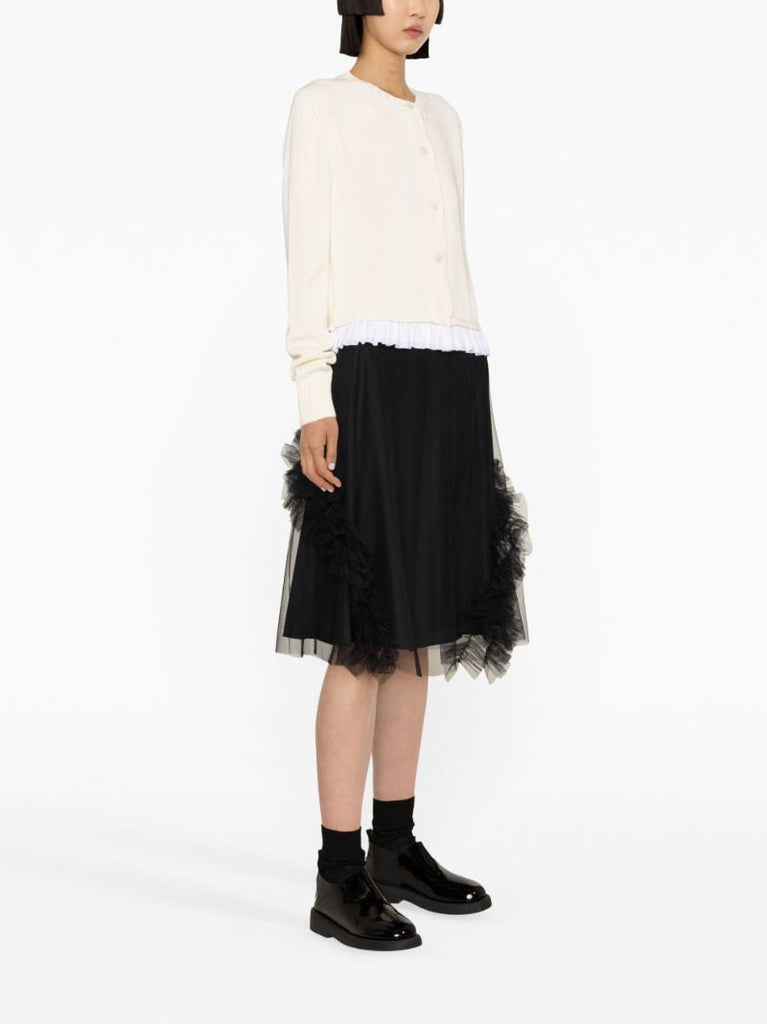 White Sabine Frill-hem Cotton Cardigan