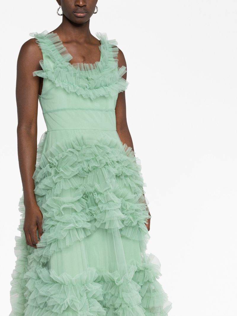 Green Mertyl Ruffled Tulle Midi Dress