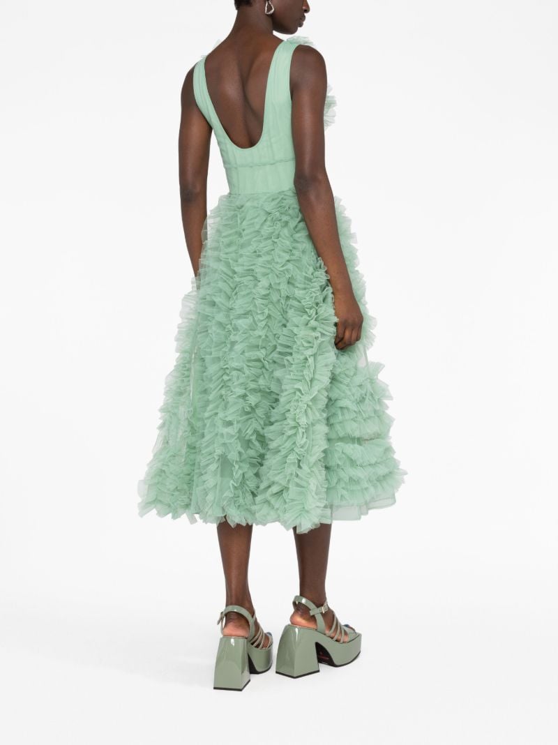 Green Mertyl Ruffled Tulle Midi Dress