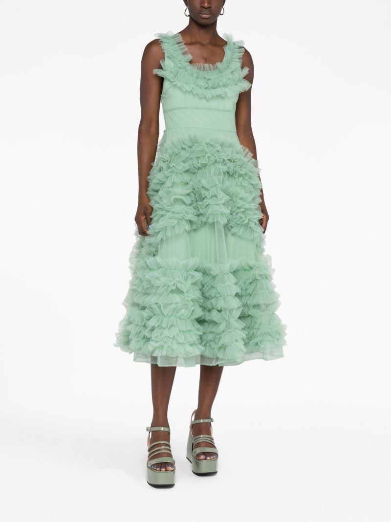 Green Mertyl Ruffled Tulle Midi Dress