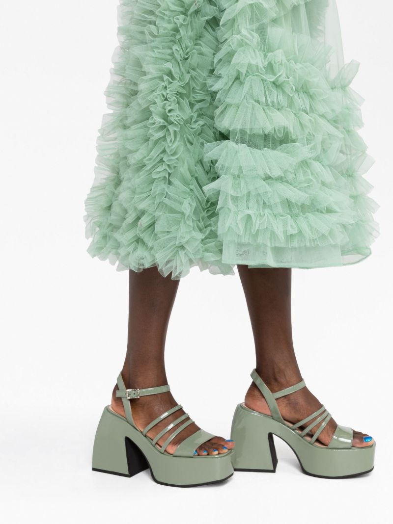 Green Mertyl Ruffled Tulle Midi Dress