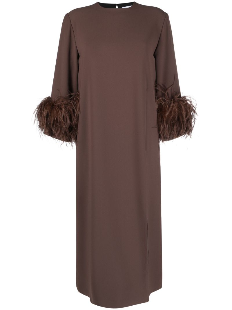 Brown Billie Feather Trim Midi Dress