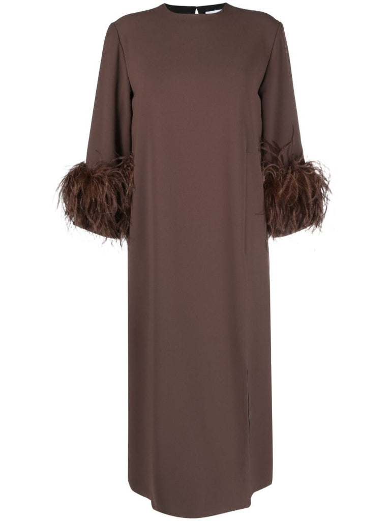 Brown Billie Feather Trim Midi Dress