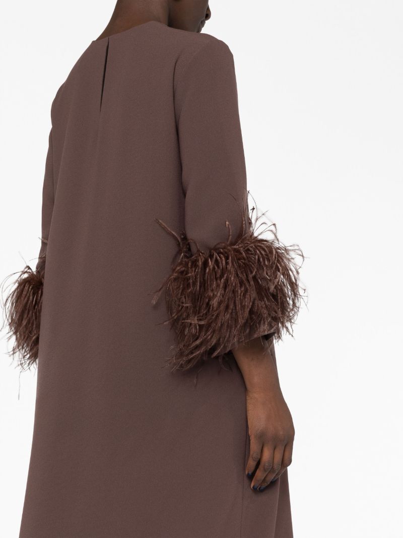 Brown Billie Feather Trim Midi Dress