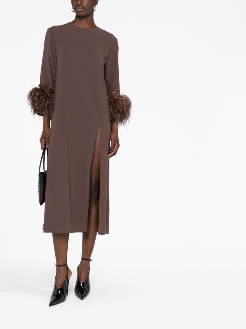 Brown Billie Feather Trim Midi Dress