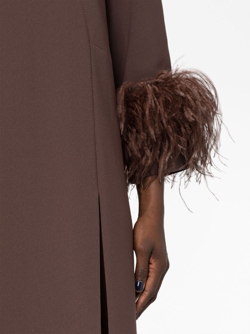 Brown Billie Feather Trim Midi Dress