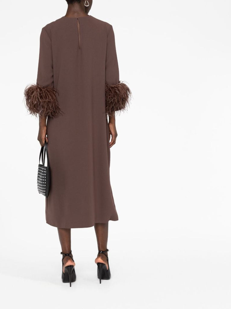 Brown Billie Feather Trim Midi Dress