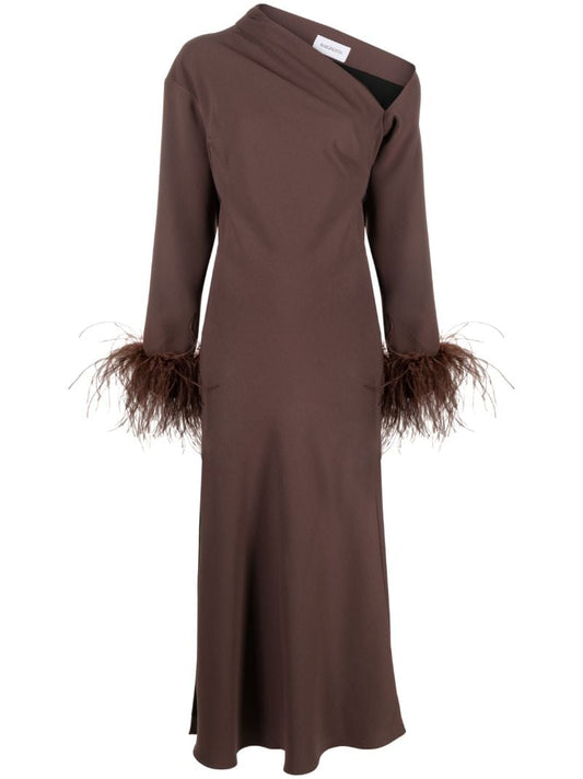Brown Adelaide Feather Trimmed Dress