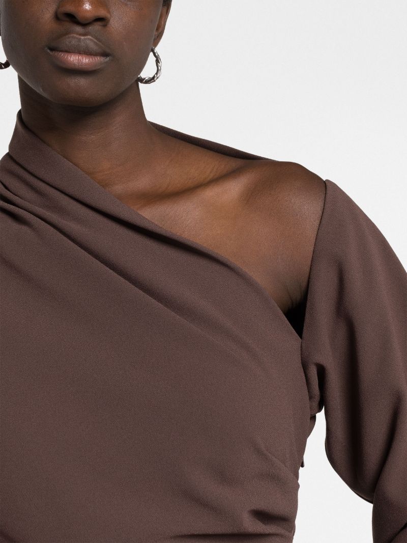 Brown Adelaide Feather Trimmed Dress