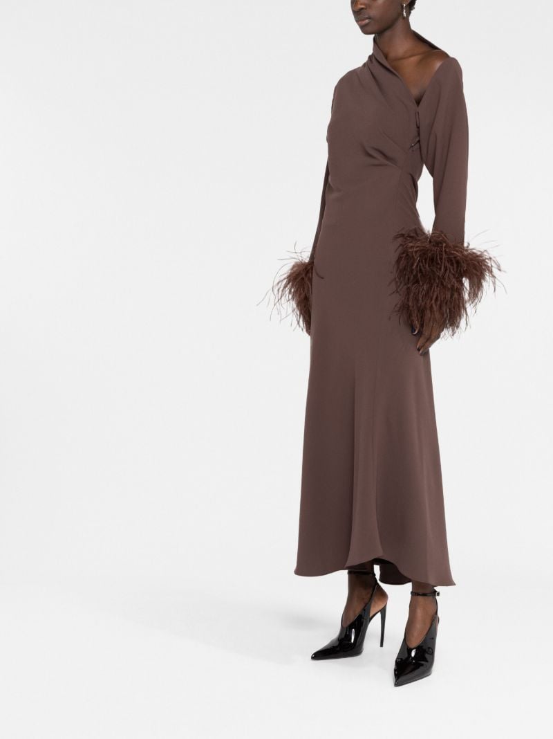 Brown Adelaide Feather Trimmed Dress