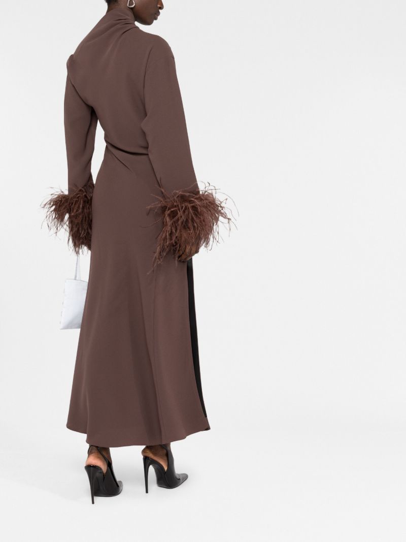 Brown Adelaide Feather Trimmed Dress