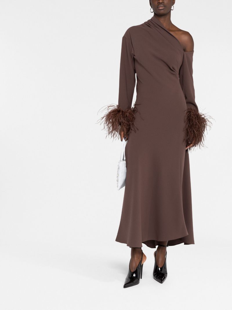 Brown Adelaide Feather Trimmed Dress