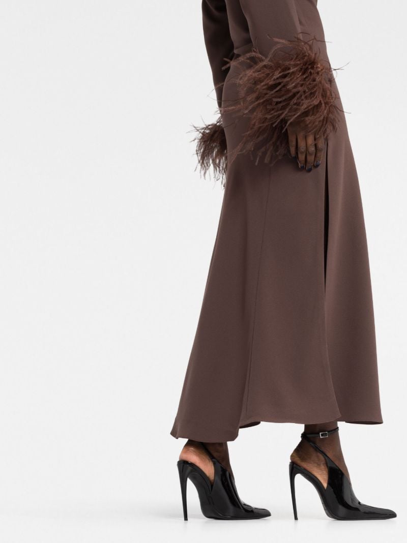 Brown Adelaide Feather Trimmed Dress