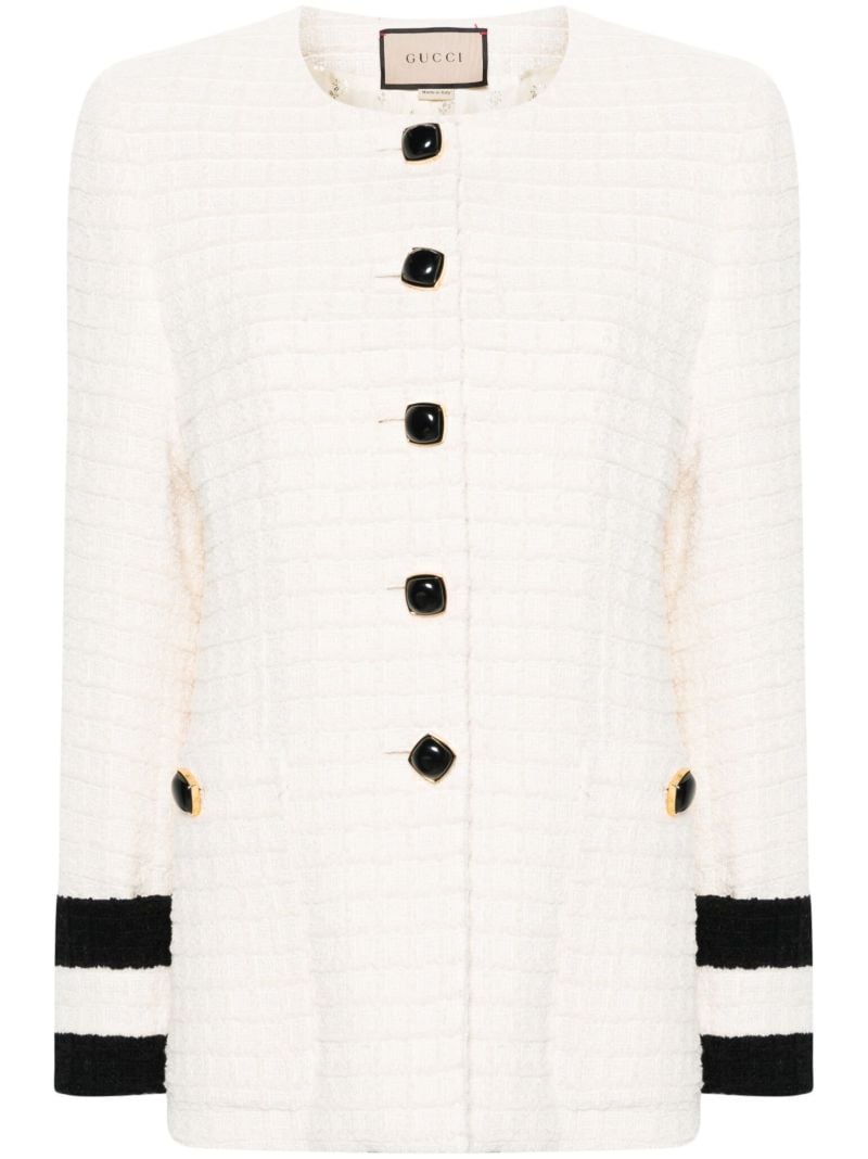 White Collarless Tweed Jacket